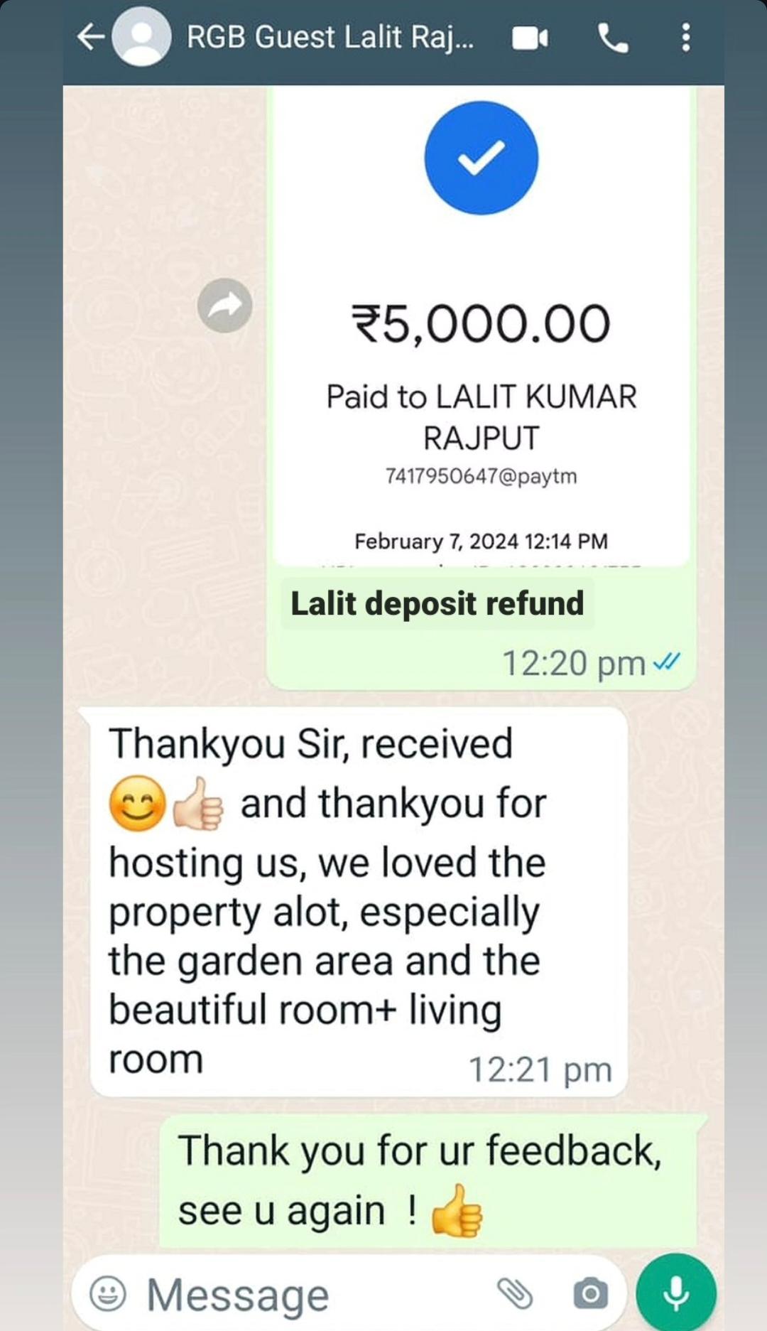 Royal Garden Villas guest WhatsApp review 11