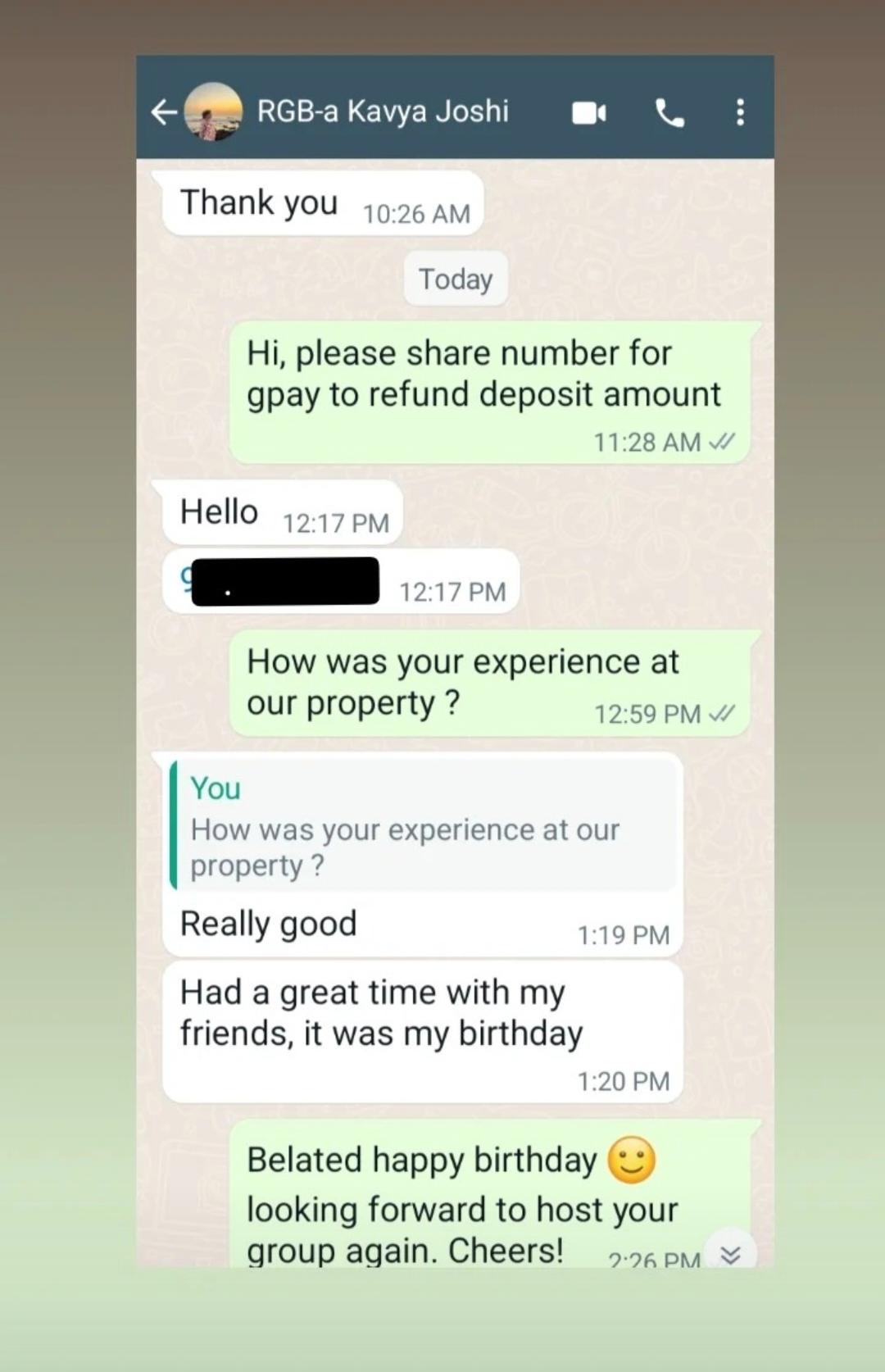 Royal Garden Villas guest WhatsApp review 6