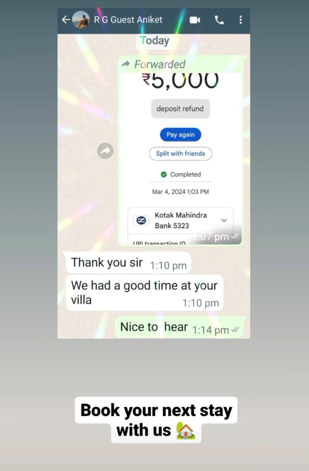 Royal Garden Villas guest WhatsApp review 8
