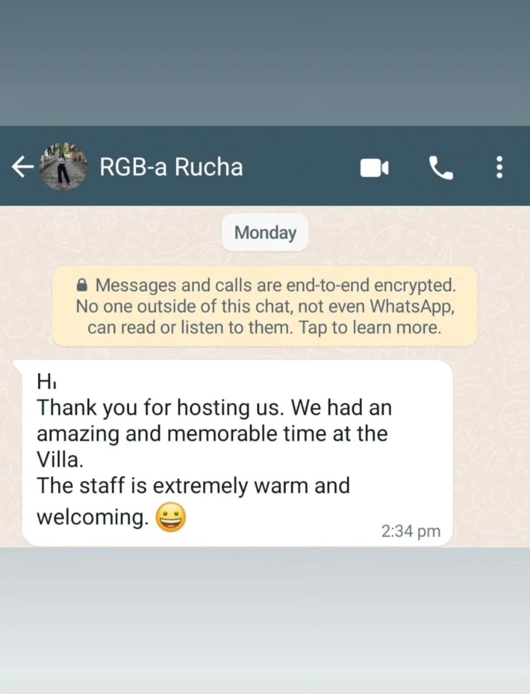 Royal Garden Villas guest WhatsApp review 9